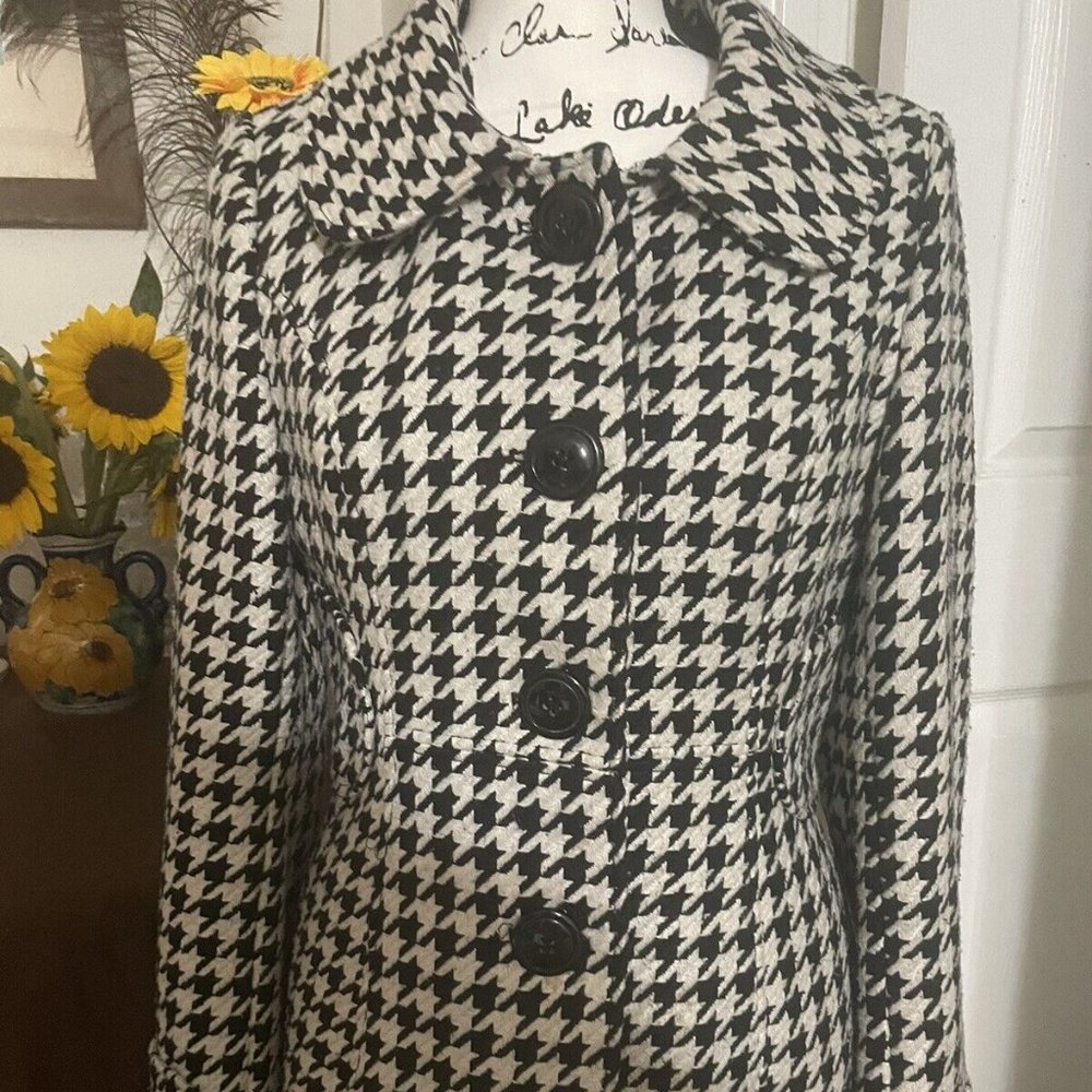 Anthropologie TULLE Houndstooth print winter vintage coat Size L
